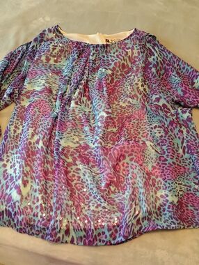 Jennifer Lopez Purple and Aqua Sequined Animal-Print Blouse
